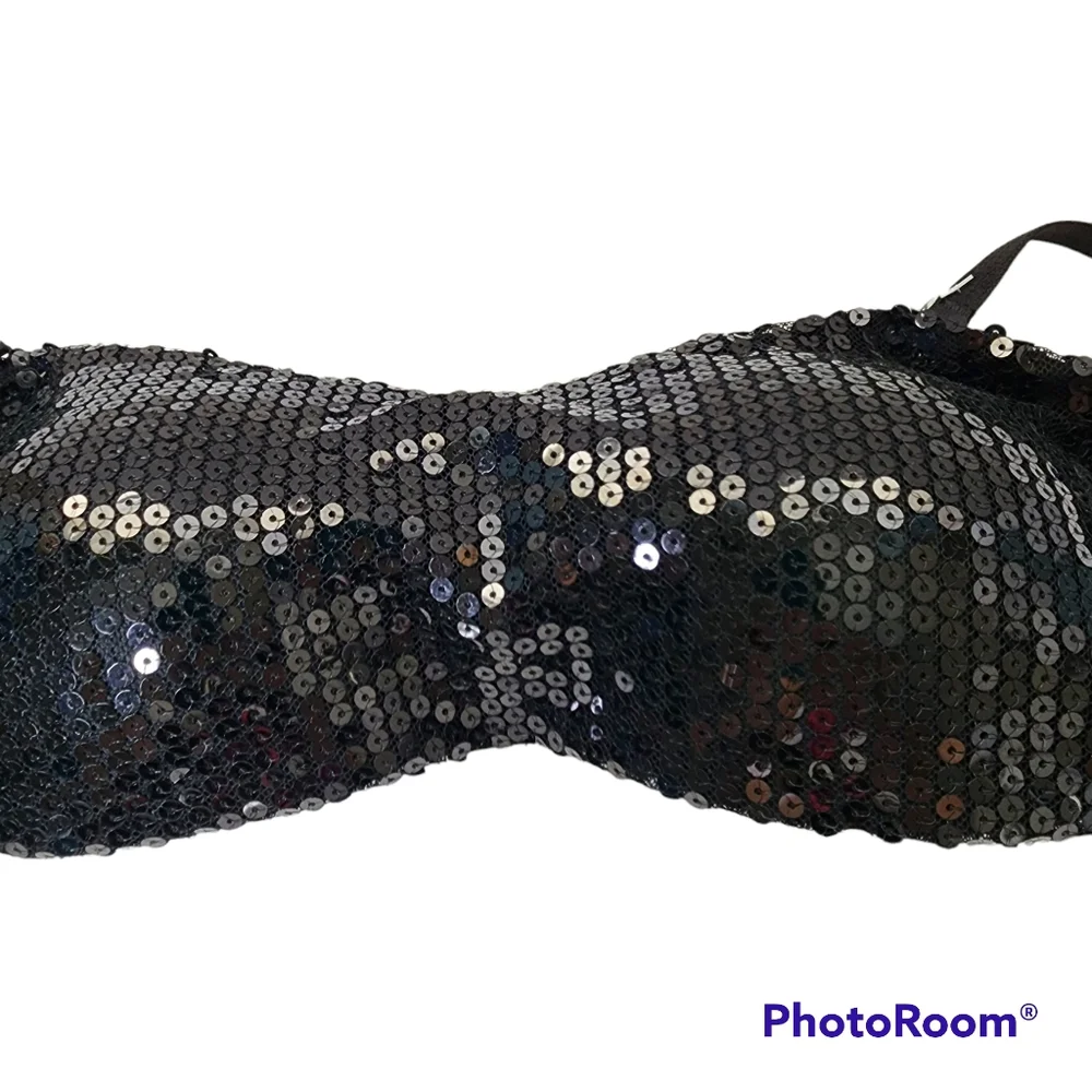 Rene Rofe Sequin bandeau bra adjustable straps removable cups size large - Picture 6 of 11